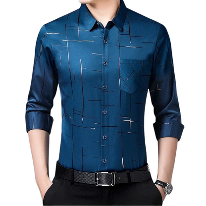 Stylish Long-Sleeve Business Top Men’s Wrinkle-Free Printed Shirt