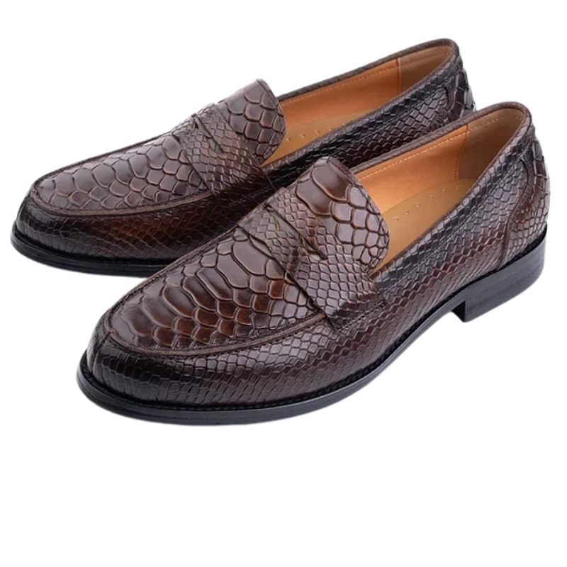 Men’s Casual Handmade Snake Print Leather Dress Shoes Loafers