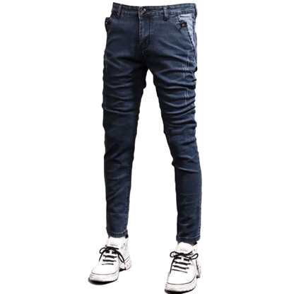 Men’s Retro Gray Stretch Slim-Fit Ripped Denim Jeans