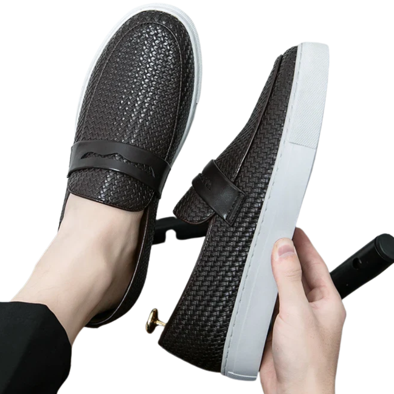 Casual Weave Pattern Flat Men’s Slip-On Leather Loafers