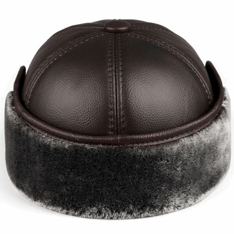 Genuine Leather Winter Bomber Hat with Warm Earmuffs