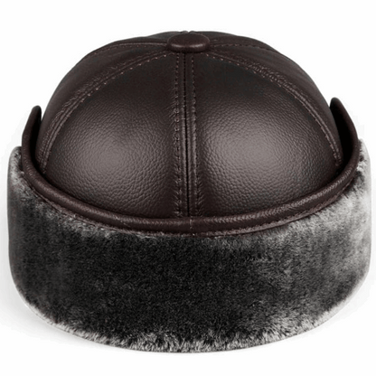Genuine Leather Winter Bomber Hat with Warm Earmuffs