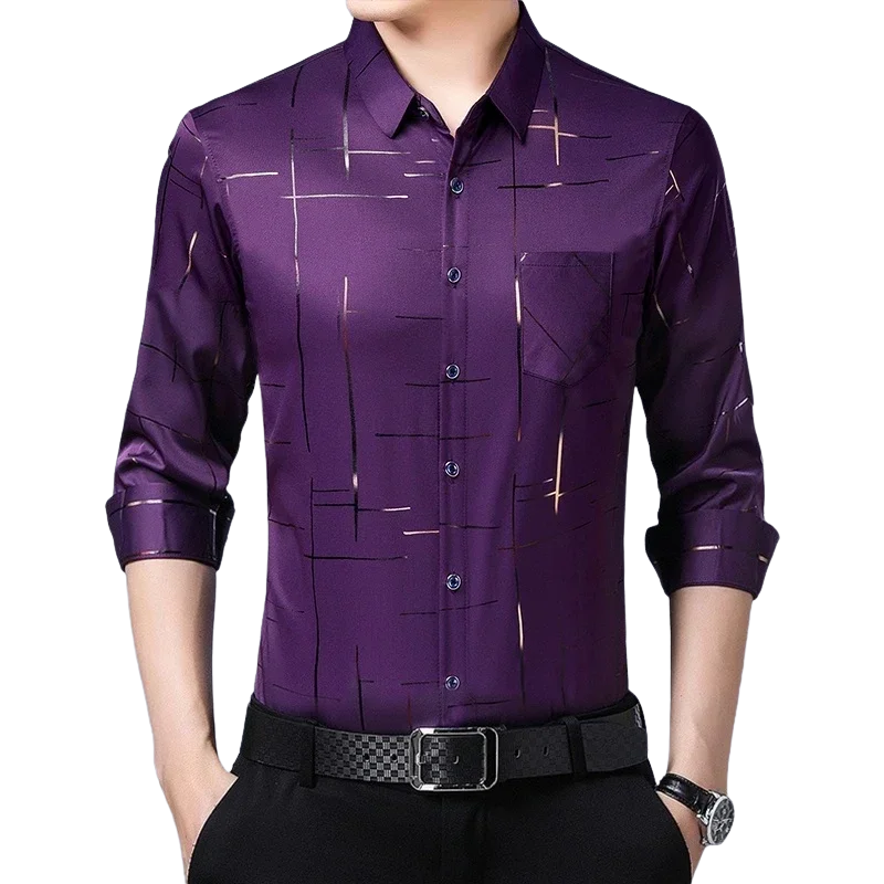 Stylish Long-Sleeve Business Top Men’s Wrinkle-Free Printed Shirt