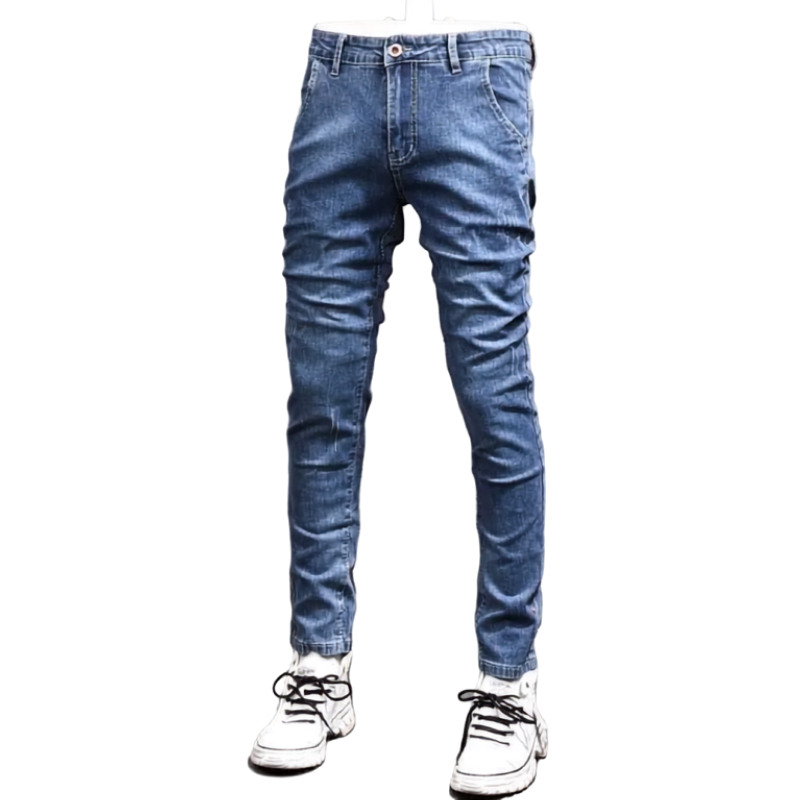 Men’s Retro Gray Stretch Slim-Fit Ripped Denim Jeans