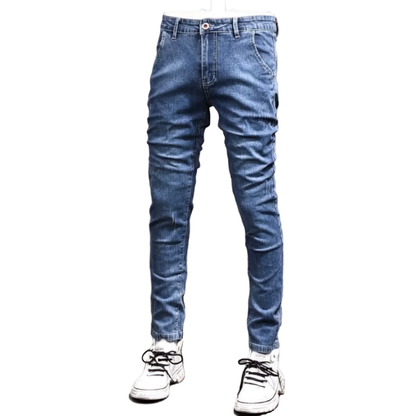 Men’s Retro Gray Stretch Slim-Fit Ripped Denim Jeans