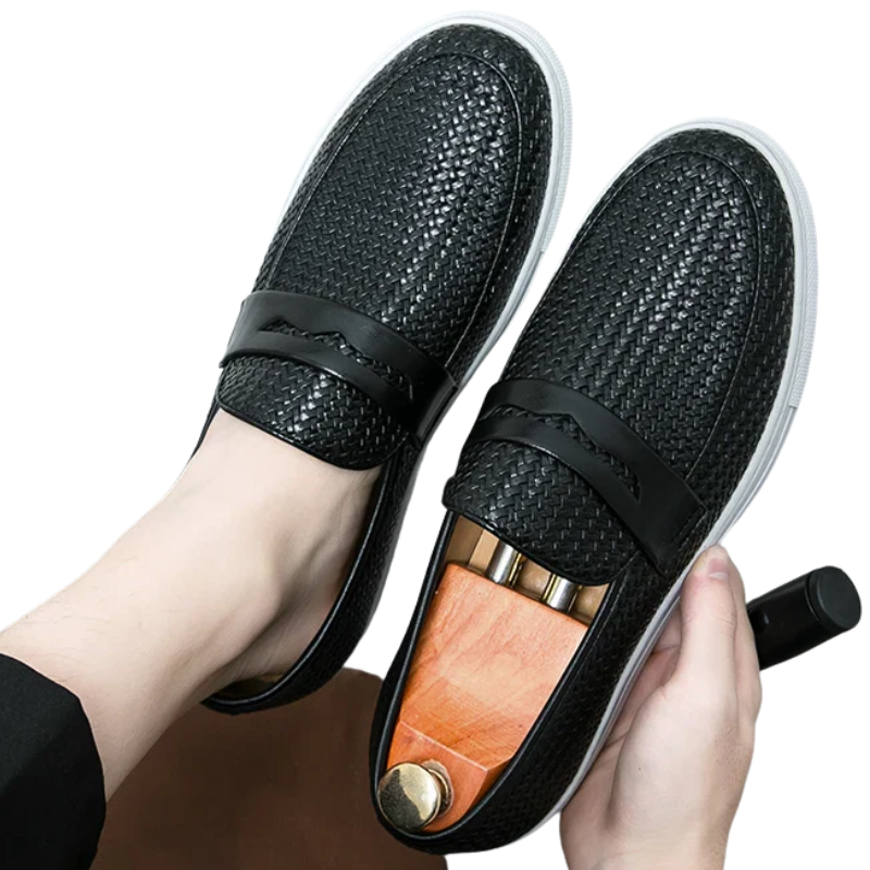 Casual Weave Pattern Flat Men’s Slip-On Leather Loafers