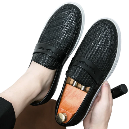 Casual Weave Pattern Flat Men’s Slip-On Leather Loafers