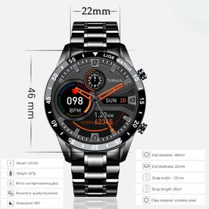 LIGE Men’s Steel Smartwatch Full Touch Bluetooth Call Waterproof