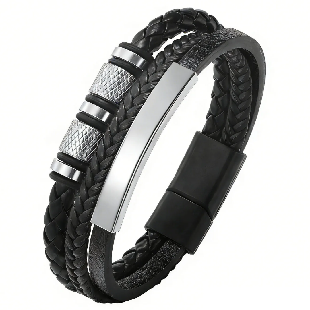 Personalized Triple-Woven Leather Bracelet for Men