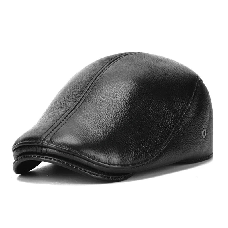 Warm & Stylish Men’s Winter Leather Beret Hat with Ear Flaps