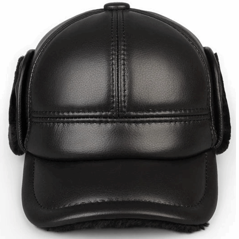 Genuine Leather Winter Bomber Hat with Warm Earmuffs