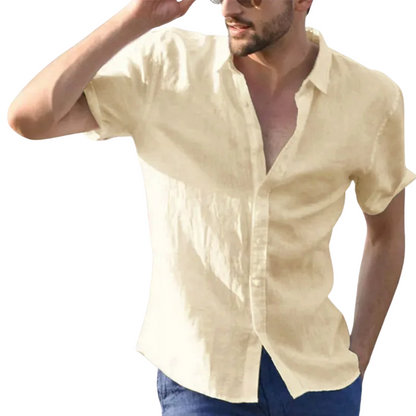 Casual Solid Summer Men’s Cotton Linen Short Sleeve Shirt