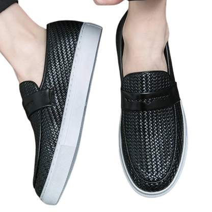 Casual Weave Pattern Flat Men’s Slip-On Leather Loafers