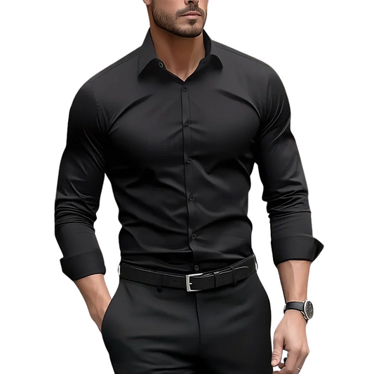 Wedding & Outdoor Men’s Solid Color Long Sleeve Formal Shirt