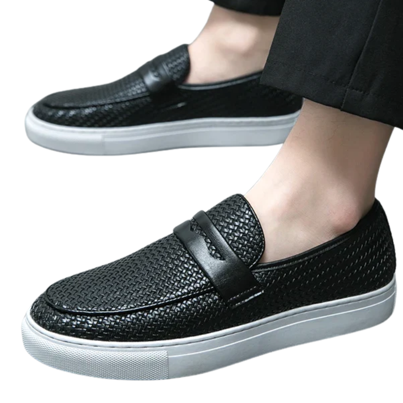 Casual Weave Pattern Flat Men’s Slip-On Leather Loafers