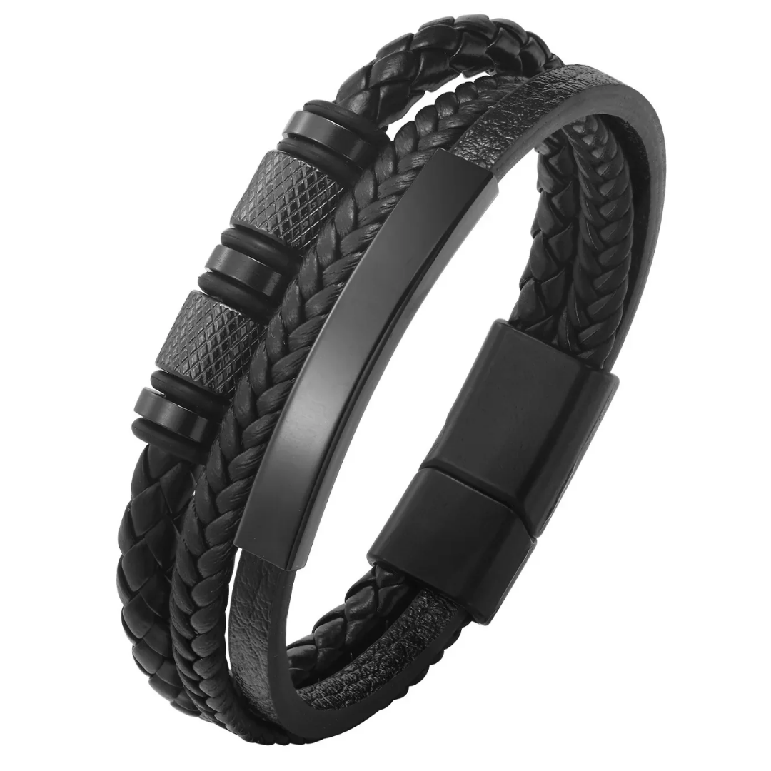 Personalized Triple-Woven Leather Bracelet for Men