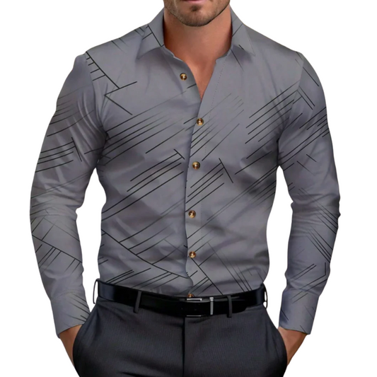 Men’s Solid Formal  Striped Lapel Long Sleeve Spring Style Shirt
