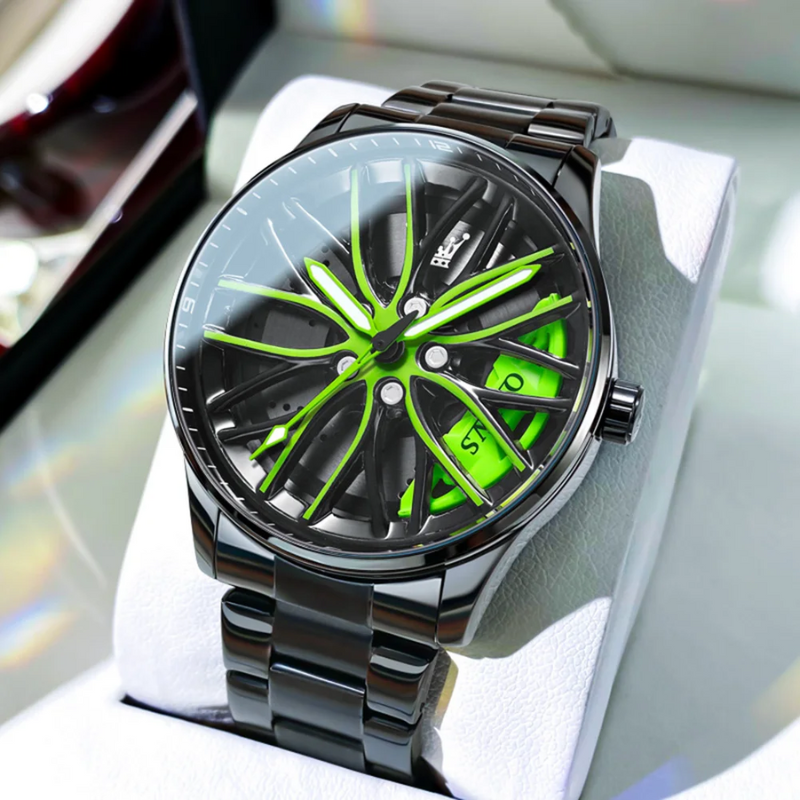 Waterproof Sport Rim Quartz OLEVS Luxury Wheel Watch for Men