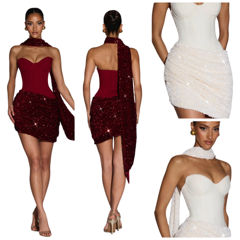 Strapless sequined dress