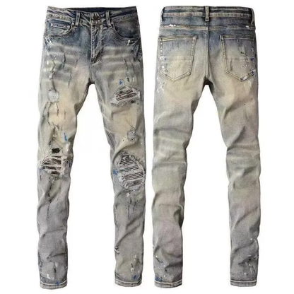 Comfy, Stretch Denim Style Men's Retro Straight-Leg Ripped Jeans