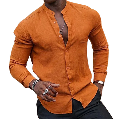 Stand Collar Long Sleeve Men’s Summer Beach Shirts