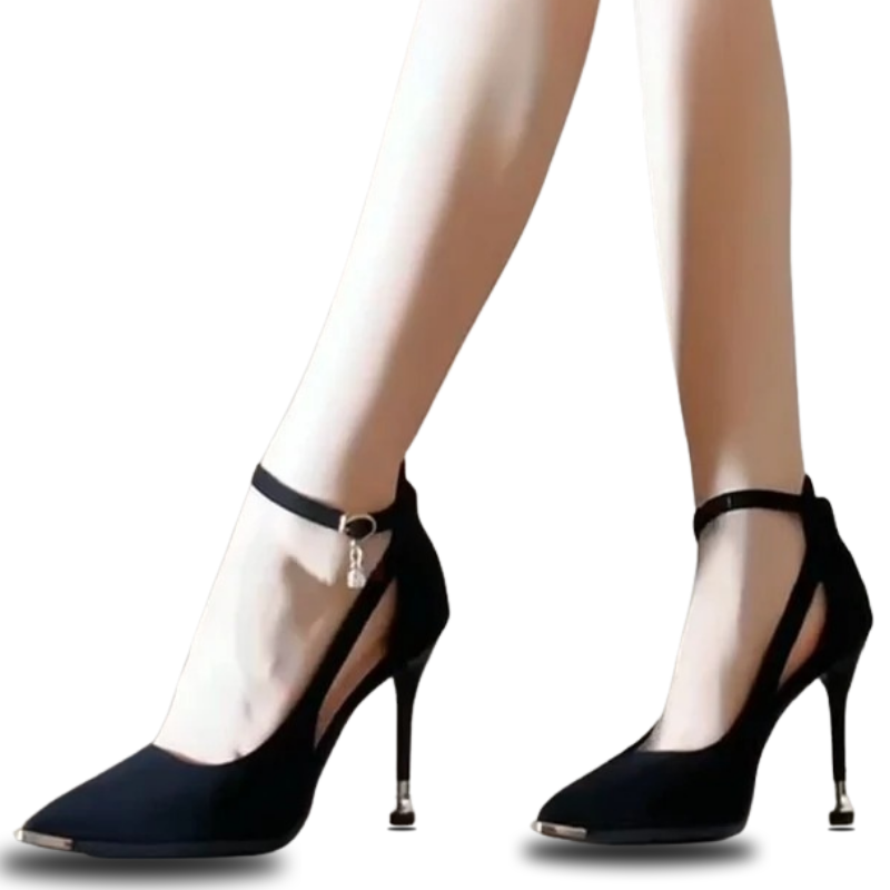 Velvet leather pointed-toe low-heeled high heels