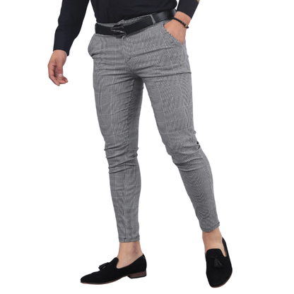 Versatile Business Casual Silver Grey Plaid Slim Fit Men’s Pants