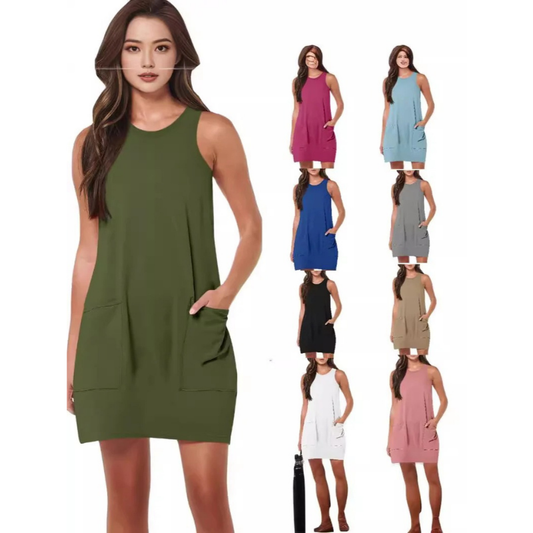 Womens Sleeveless Midi Dress with Pockets