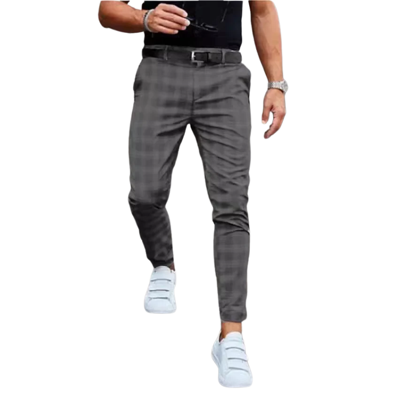 Casual Mid Waist Mid Waist Men's Plaid Slim Fit Suit Pants