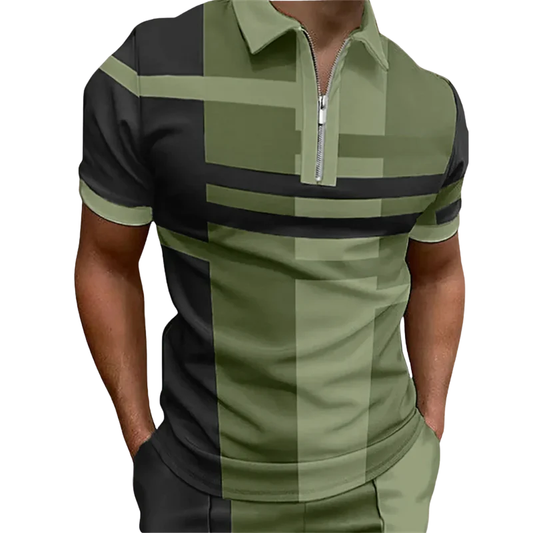 Casual Zipper Lapel Top Men’s Summer 3D Striped Polo Shirt