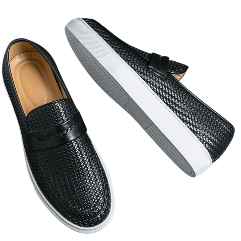 Casual Weave Pattern Flat Men’s Slip-On Leather Loafers