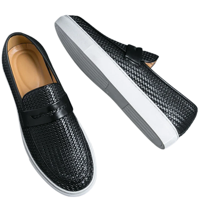 Casual Weave Pattern Flat Men’s Slip-On Leather Loafers