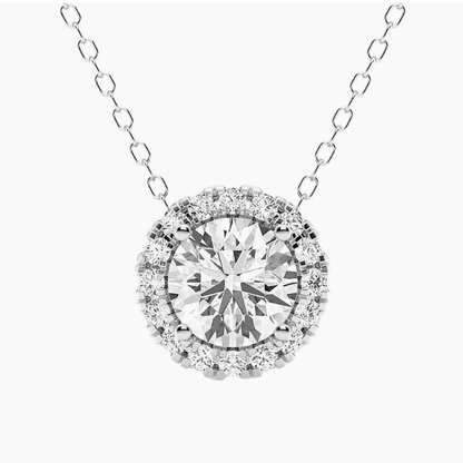 2 CTW Lab-Grown Diamond Halo Pendant Necklace in 14kt White Gold – AGI Certified
