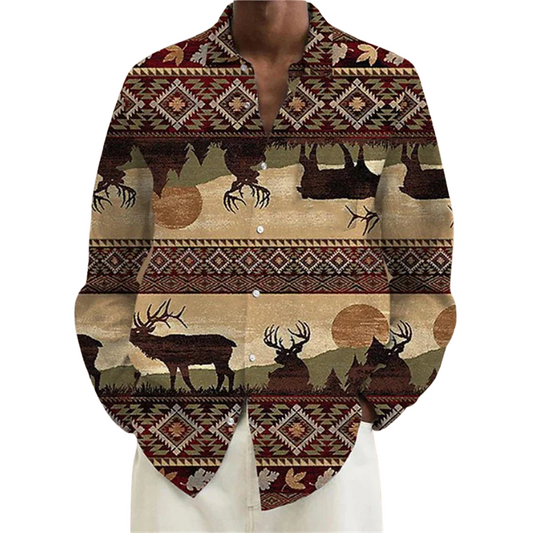 Geometric Print Fashion Streetwear Stand Collar Shirt for Men