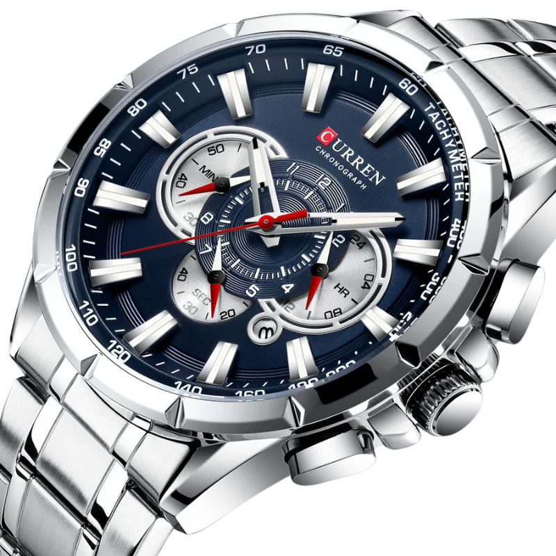 Steel Band, Big Dial, Luminous Curren Men's Chronograph Watch
