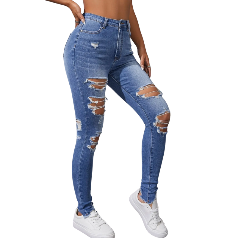 Push Up Denim High Waist Ripped Skinny Jeans for Women