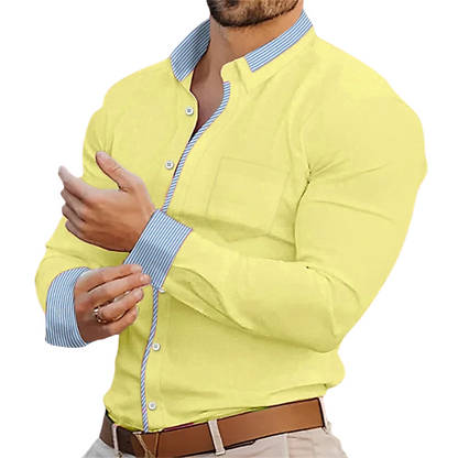 Sporty Men’s Solid Color Lapel Long Sleeve Shirt