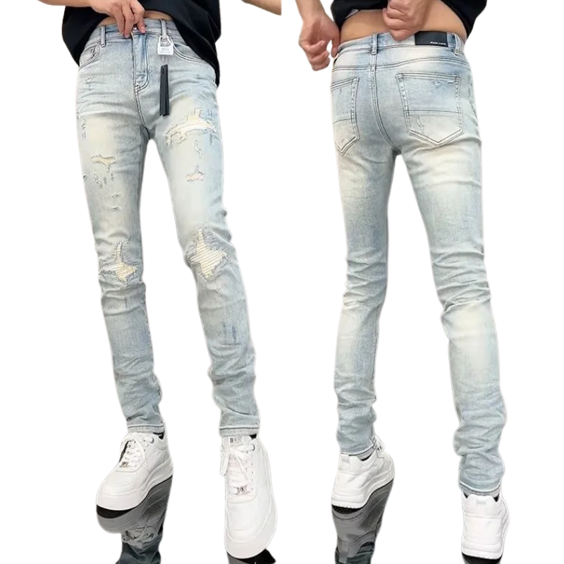 Men's Slim Fit Patchwork Ripped Stretch Jeans
