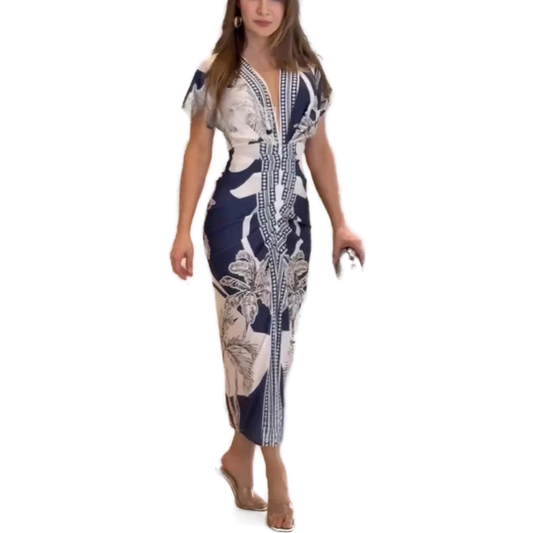 Elegant Tie-Dye V-Neck Knitted Dress