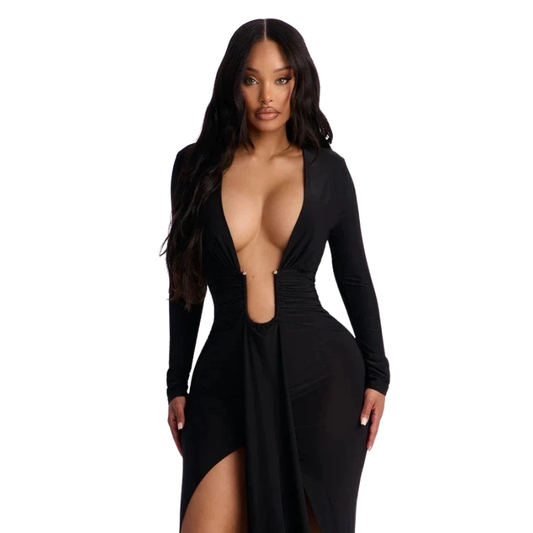 Elegant V-Neck Midi Dress
