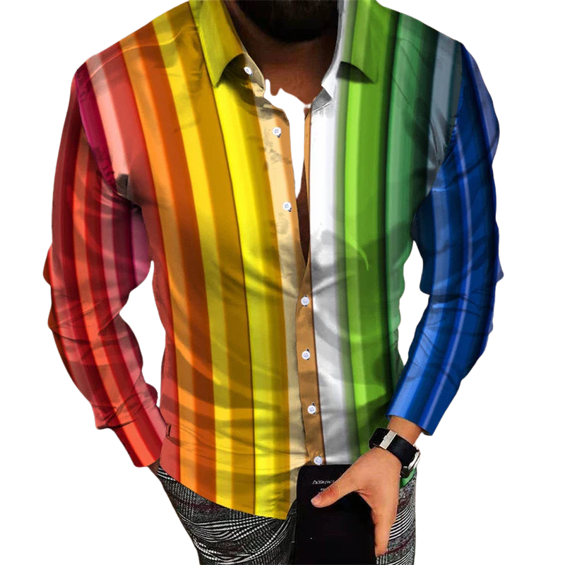 Multi-color Fashion Designer Striped Long Sleeve Street Shirt for Men