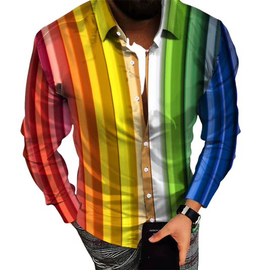 Multi-color Fashion Designer Striped Long Sleeve Street Shirt for Men