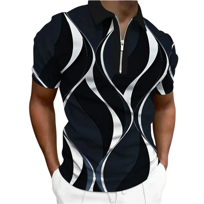 Short Sleeve Casual Men’s Summer 3D Striped Polo Shirt