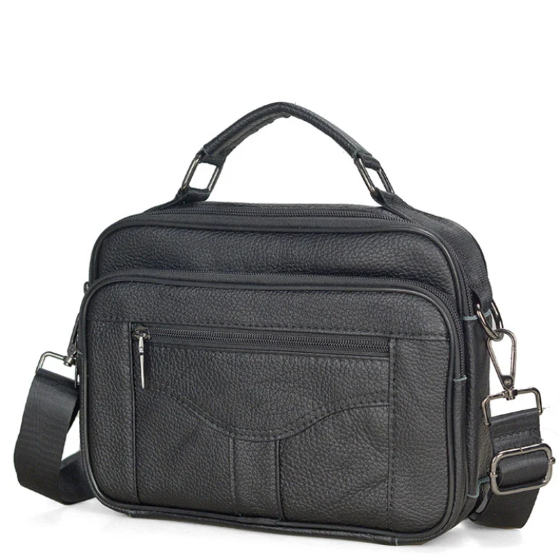 Genuine Cowhide Leather Horizontal Messenger Bag for Business & iPad