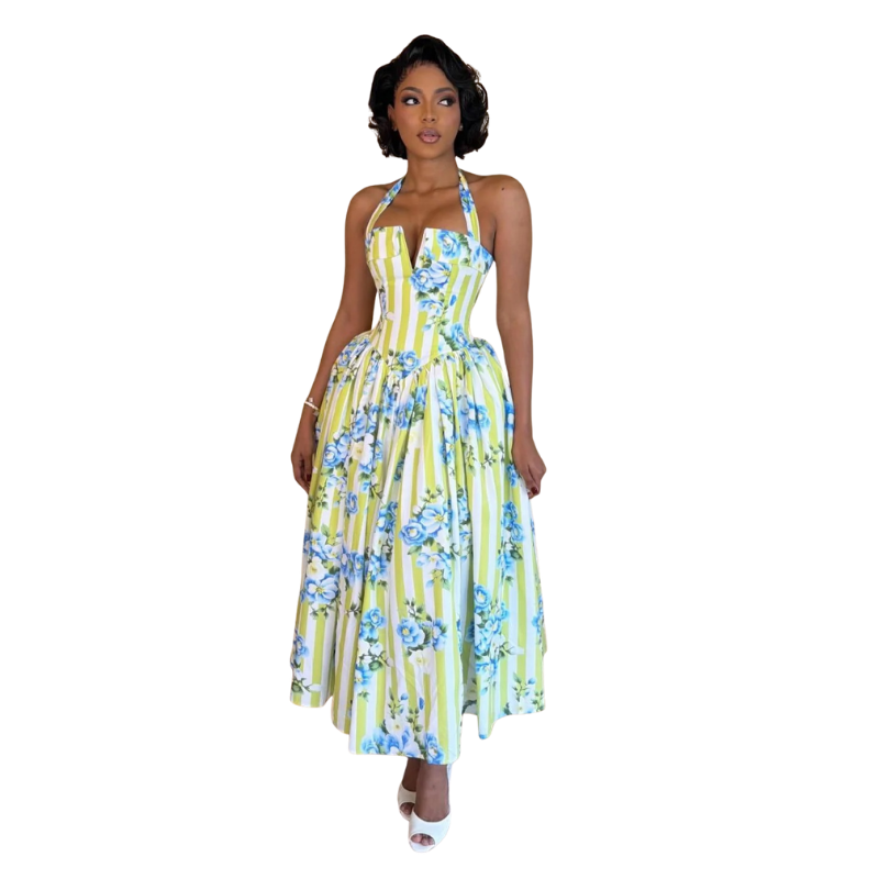 Floral Print Halter Neck Dress