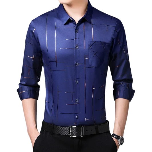 Stylish Long-Sleeve Business Top Men’s Wrinkle-Free Printed Shirt