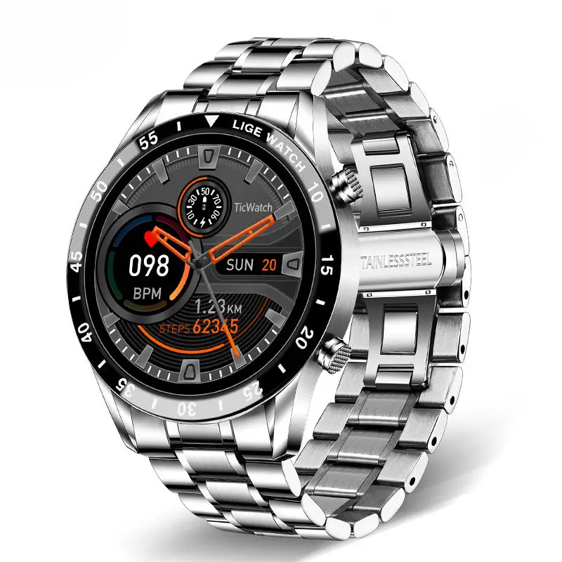 LIGE Men’s Steel Smartwatch Full Touch Bluetooth Call Waterproof