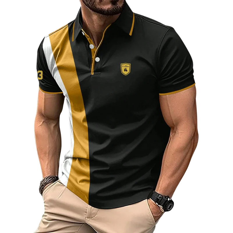 Summer Business Casual Lapel Tee Men’s Solid Polo Shirt