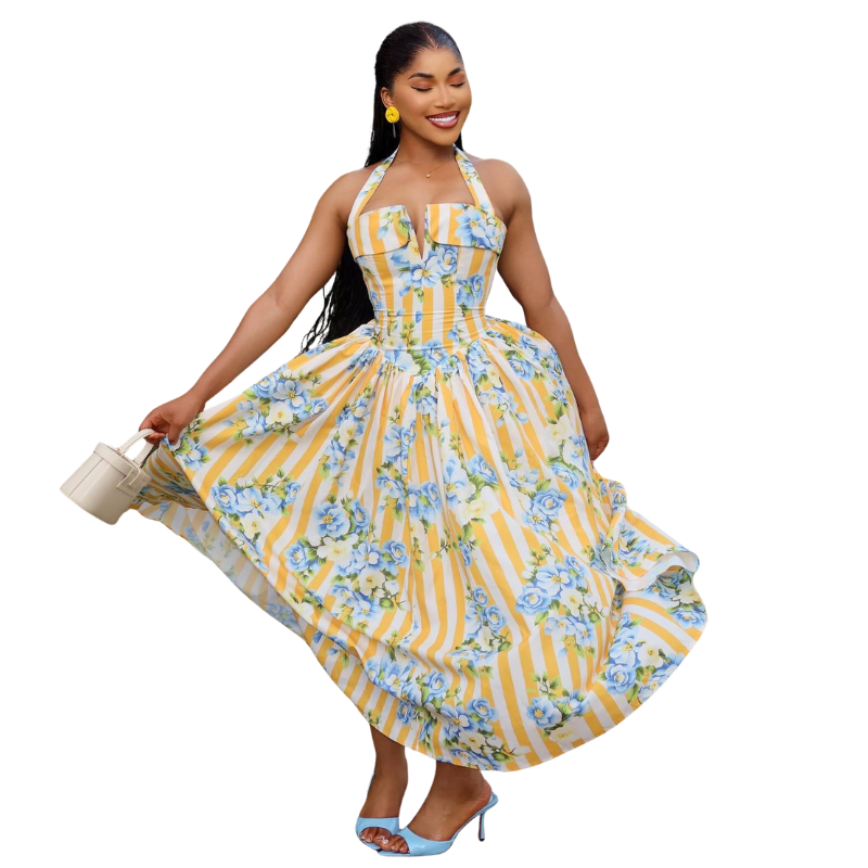Floral Print Halter Neck Dress