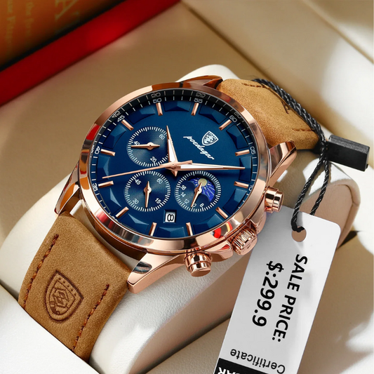 Waterproof & Leather Strap Luxury Men's Chronograph Watch